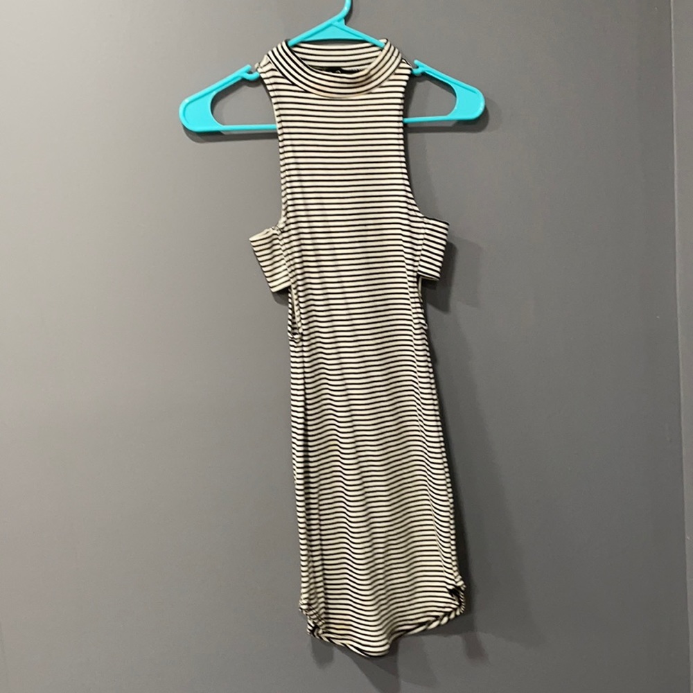 Size small black and white striped cut out mini dress